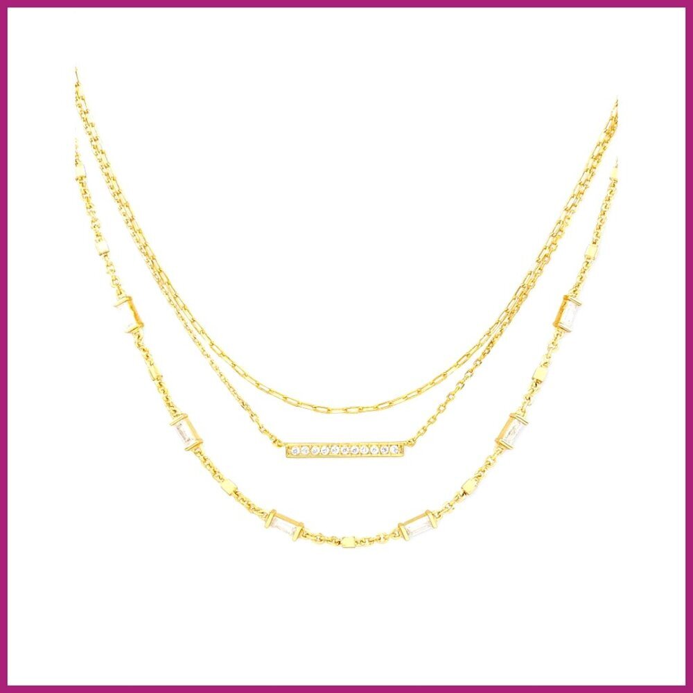 Gold Plated Brass Triple Strand Necklace with Lobster Clasp